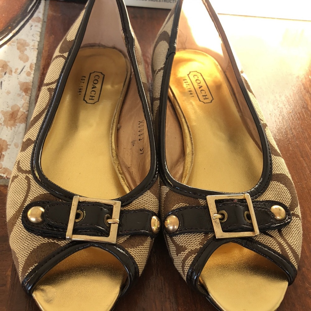 Open toe coach flats